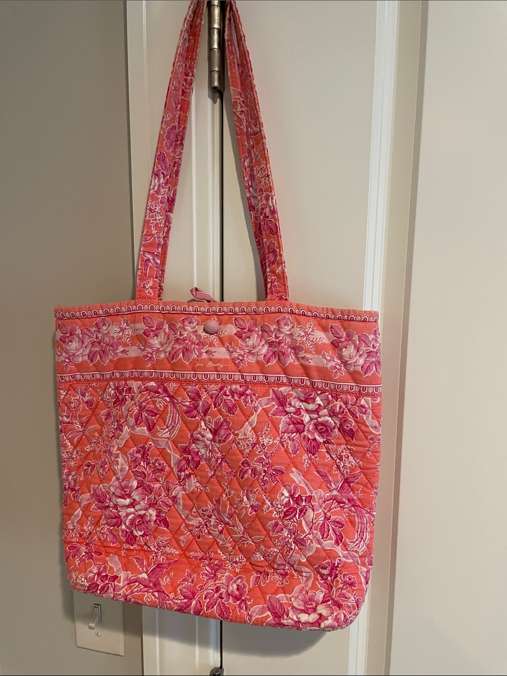 Vera Bradley Quilted Floral Tote in Coral and Pink